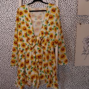 Plus Size Sunflower Size 24 Yellow Long Slv Romper